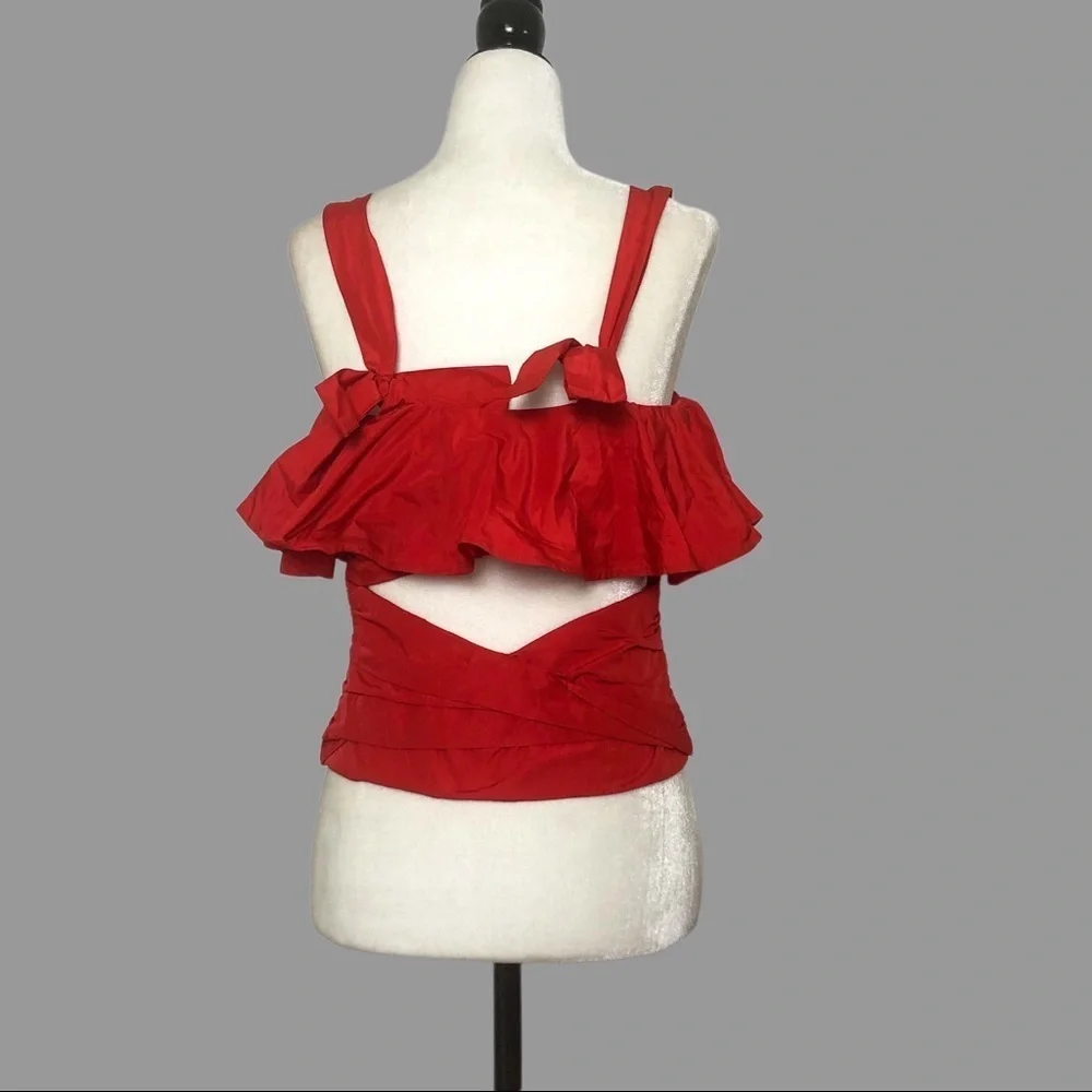 💛 4 💛 NWT Anthro Taffeta Ruffled Bib Side Zip Red Tank Twist Back Cutout - Picture 2 of 6